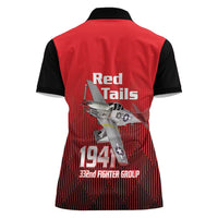 Tuskegee Red Tails Airmen Women Polo Shirt P-51 Mustang 332nd Fighter Group - Black Red - Wonder Print Shop