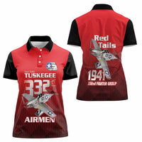 Tuskegee Red Tails Airmen Women Polo Shirt P-51 Mustang 332nd Fighter Group - Black Red - Wonder Print Shop