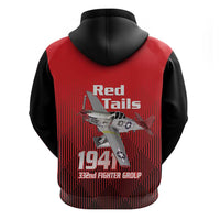 Tuskegee Red Tails Airmen Zip Hoodie P-51 Mustang 332nd Fighter Group - Black Red - Wonder Print Shop