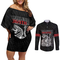 Harlem Hellfighters Couples Matching Off Shoulder Short Dress and Long Sleeve Button Shirt 369th Infantry Regiment - Wonder Print Shop