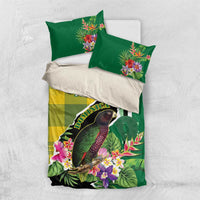 Personalised Dominica Independence Day Bedding Set Sisserou Parrot With Tropical Flowers - Wonder Print Shop