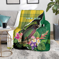 Personalised Dominica Independence Day Blanket Sisserou Parrot With Tropical Flowers