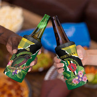 Personalised Dominica Independence Day 4 in 1 Can Cooler Tumbler Sisserou Parrot With Tropical Flowers - Wonder Print Shop