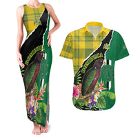 Personalised Dominica Independence Day Couples Matching Tank Maxi Dress and Hawaiian Shirt Sisserou Parrot With Tropical Flowers - Wonder Print Shop