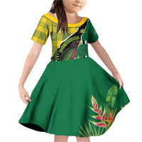 Personalised Dominica Independence Day Family Matching Off Shoulder Short Dress and Hawaiian Shirt Sisserou Parrot With Tropical Flowers - Wonder Print Shop