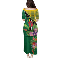 Personalised Dominica Independence Day Family Matching Puletasi and Hawaiian Shirt Sisserou Parrot With Tropical Flowers - Wonder Print Shop