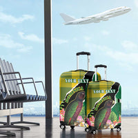 Personalised Dominica Independence Day Luggage Cover Sisserou Parrot With Tropical Flowers - Wonder Print Shop