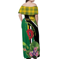 Personalised Dominica Independence Day Off Shoulder Maxi Dress Sisserou Parrot With Tropical Flowers - Wonder Print Shop