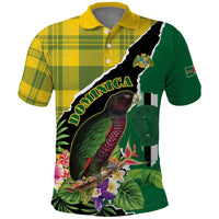 Personalised Dominica Independence Day Polo Shirt Sisserou Parrot With Tropical Flowers - Wonder Print Shop