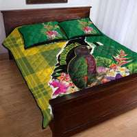 Personalised Dominica Independence Day Quilt Bed Set Sisserou Parrot With Tropical Flowers - Wonder Print Shop