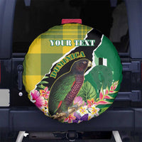 Personalised Dominica Independence Day Spare Tire Cover Sisserou Parrot With Tropical Flowers - Wonder Print Shop