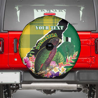 Personalised Dominica Independence Day Spare Tire Cover Sisserou Parrot With Tropical Flowers - Wonder Print Shop
