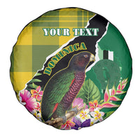Personalised Dominica Independence Day Spare Tire Cover Sisserou Parrot With Tropical Flowers - Wonder Print Shop