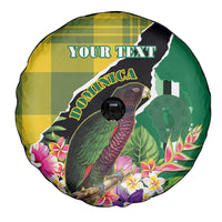 Personalised Dominica Independence Day Spare Tire Cover Sisserou Parrot With Tropical Flowers - Wonder Print Shop