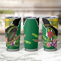 Personalised Dominica Independence Day Tumbler Cup Sisserou Parrot With Tropical Flowers - Wonder Print Shop