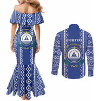 Personalised Cape Verde Couples Matching Mermaid Dress and Long Sleeve Button Shirt Grey Headed Kingfisher - Coat Of Arms