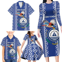 Personalised Cape Verde Family Matching Long Sleeve Bodycon Dress and Hawaiian Shirt Grey Headed Kingfisher - Coat Of Arms - Wonder Print Shop