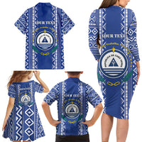 Personalised Cape Verde Family Matching Long Sleeve Bodycon Dress and Hawaiian Shirt Grey Headed Kingfisher - Coat Of Arms - Wonder Print Shop