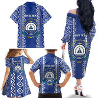 Personalised Cape Verde Family Matching Off The Shoulder Long Sleeve Dress and Hawaiian Shirt Grey Headed Kingfisher - Coat Of Arms - Wonder Print Shop