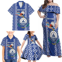 Personalised Cape Verde Family Matching Off Shoulder Maxi Dress and Hawaiian Shirt Grey Headed Kingfisher - Coat Of Arms - Wonder Print Shop