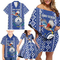 Personalised Cape Verde Family Matching Off Shoulder Short Dress and Hawaiian Shirt Grey Headed Kingfisher - Coat Of Arms - Wonder Print Shop