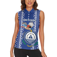 Personalised Cape Verde Women Sleeveless Polo Shirt Grey Headed Kingfisher - Coat Of Arms - Wonder Print Shop