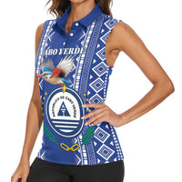 Personalised Cape Verde Women Sleeveless Polo Shirt Grey Headed Kingfisher - Coat Of Arms - Wonder Print Shop
