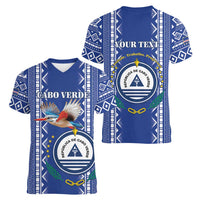 Personalised Cape Verde Women V-Neck T-Shirt Grey Headed Kingfisher - Coat Of Arms - Wonder Print Shop