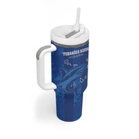 Custom Cape Verde Football Tumbler With Handle Go Champions Tubaroes Azuis - Wonder Print Shop