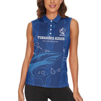 Custom Cape Verde Football Women Sleeveless Polo Shirt Go Champions Tubaroes Azuis - Wonder Print Shop
