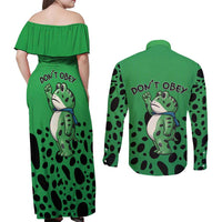 Don't Obey Portland Frog Protest Couples Matching Off Shoulder Maxi Dress and Long Sleeve Button Shirt Anti-Fascism - Wonder Print Shop