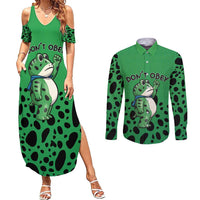 Don't Obey Portland Frog Protest Couples Matching Summer Maxi Dress and Long Sleeve Button Shirt Anti-Fascism - Wonder Print Shop