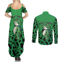Don't Obey Portland Frog Protest Couples Matching Summer Maxi Dress and Long Sleeve Button Shirt Anti-Fascism - Wonder Print Shop
