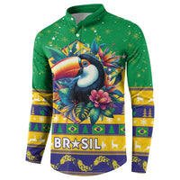 Brazil Christmas Button Sweatshirt Toco Toucan Flag Style - Wonder Print Shop