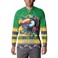 Brazil Christmas Button Sweatshirt Toco Toucan Flag Style - Wonder Print Shop
