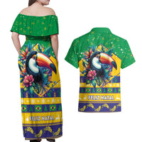 Brazil Christmas Couples Matching Off Shoulder Maxi Dress and Hawaiian Shirt Toco Toucan Flag Style - Wonder Print Shop