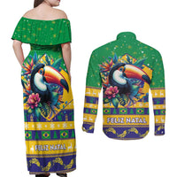 Brazil Christmas Couples Matching Off Shoulder Maxi Dress and Long Sleeve Button Shirt Toco Toucan Flag Style - Wonder Print Shop