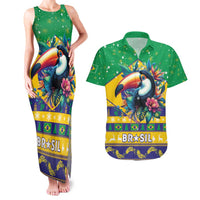 Brazil Christmas Couples Matching Tank Maxi Dress and Hawaiian Shirt Toco Toucan Flag Style - Wonder Print Shop