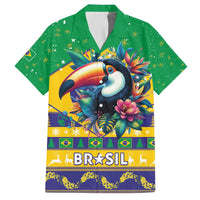 Brazil Christmas Family Matching Off The Shoulder Long Sleeve Dress and Hawaiian Shirt Toco Toucan Flag Style - Wonder Print Shop