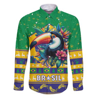 Brazil Christmas Family Matching Off The Shoulder Long Sleeve Dress and Hawaiian Shirt Toco Toucan Flag Style - Wonder Print Shop