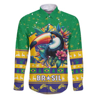 Brazil Christmas Family Matching Off Shoulder Maxi Dress and Hawaiian Shirt Toco Toucan Flag Style - Wonder Print Shop