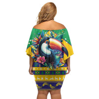 Brazil Christmas Family Matching Off Shoulder Short Dress and Hawaiian Shirt Toco Toucan Flag Style - Wonder Print Shop