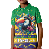 Brazil Christmas Kid Polo Shirt Toco Toucan Flag Style - Wonder Print Shop