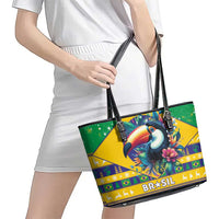 Brazil Christmas Leather Tote Bag Toco Toucan Flag Style - Wonder Print Shop