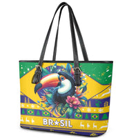 Brazil Christmas Leather Tote Bag Toco Toucan Flag Style - Wonder Print Shop