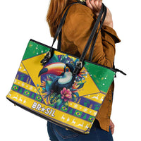 Brazil Christmas Leather Tote Bag Toco Toucan Flag Style - Wonder Print Shop