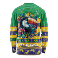 Brazil Christmas Long Sleeve Shirt Toco Toucan Flag Style - Wonder Print Shop