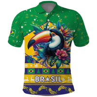 Brazil Christmas Polo Shirt Toco Toucan Flag Style - Wonder Print Shop