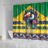 Brazil Christmas Shower Curtain Toco Toucan Flag Style