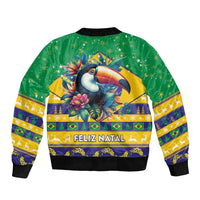 Brazil Christmas Sleeve Zip Bomber Jacket Toco Toucan Flag Style - Wonder Print Shop